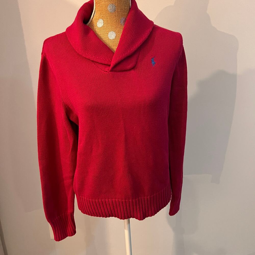 Ralph Lauren Sport Pony Logo Red Long Sleeve Sweater Pullover Shawl Neck XL
